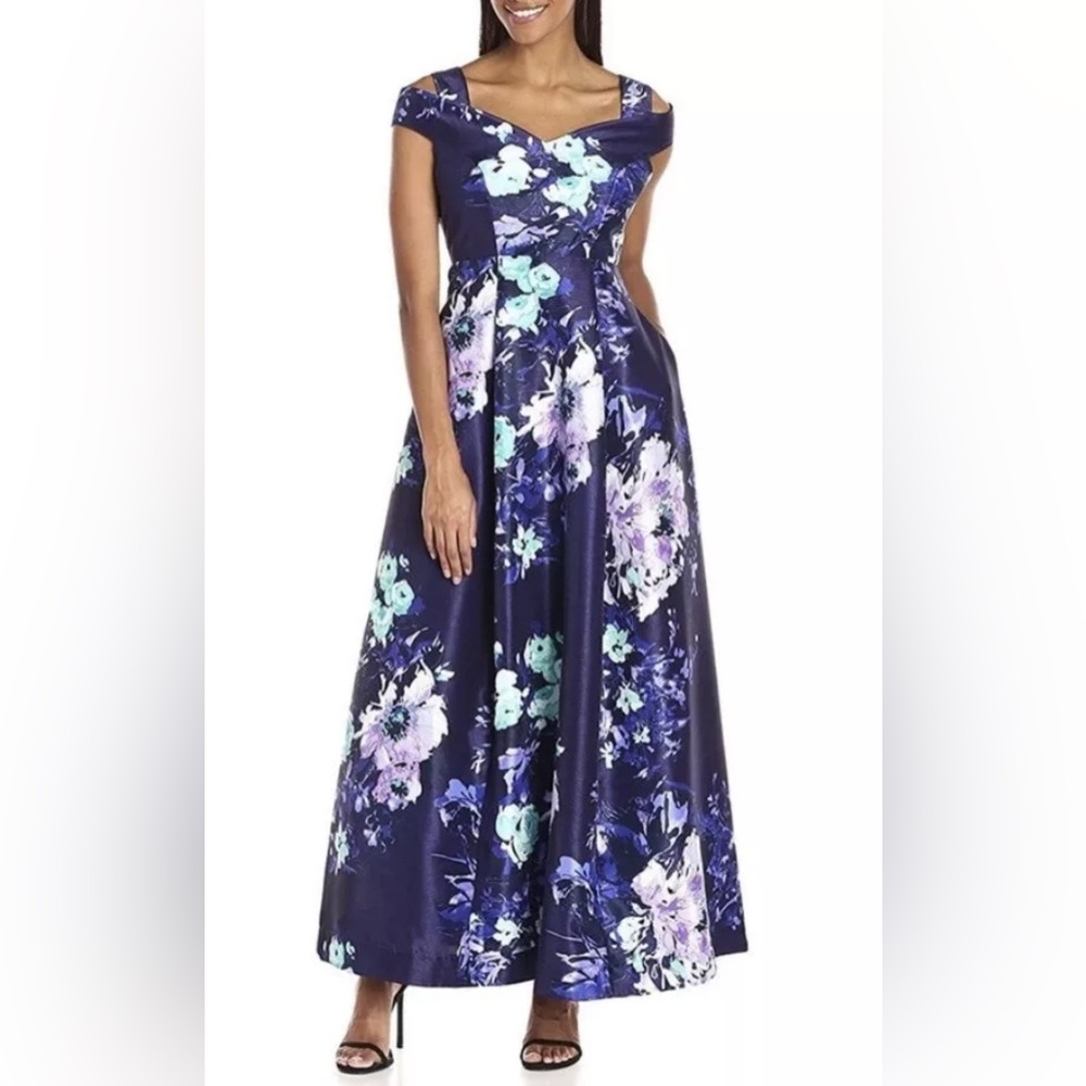 Women’s BNWT Sangria SBGX882 Purple Floral Printed A-Line Event Dress Size 2